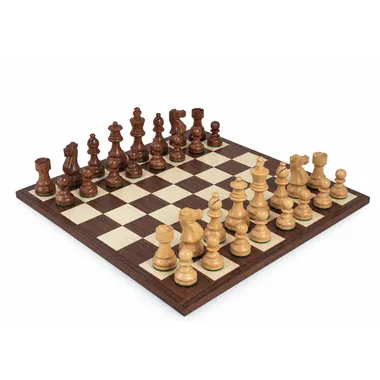 Kompletny zestaw Classic VII: drewniana szachownica z figurami ustawionymi do gry