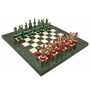 Komplet Camelot Roi Arthur na szachownicy z oliwkowego klonu, widok ogólny