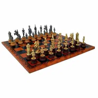 Zestaw "Camelot Król Artur II" Szachownica ze Skóry Ekologicznej i Szachy z Drewna i Litego Metalu