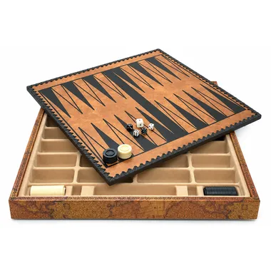 Plansza do backgammona Ancien Monde z żetonami, kośćmi i przegródkami na schowek