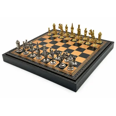 Komplet Camelot Król Artur XIV z metalowymi figurami na dwukolorowej szachownicy