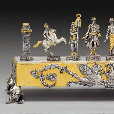 Zestaw "Imperium Rzymskie" Szachownica i Szachy z Brązu, Onyksu i Złota 24 Karaty