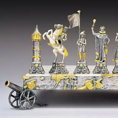 Zestaw "Napoleon Bonaparte" Szachownica i Szachy z Brązu, Onyksu i Złota 24 Karaty