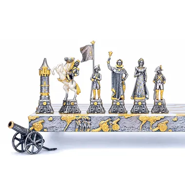 Zestaw "Napoleon Bonaparte" Szachownica i Szachy z Brązu, Onyksu i Złota 24 Karaty