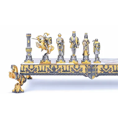 Zestaw "Henryk II Angielski" Szachownica i Szachy z Brązu, Onyksu i Złota 24 Karaty