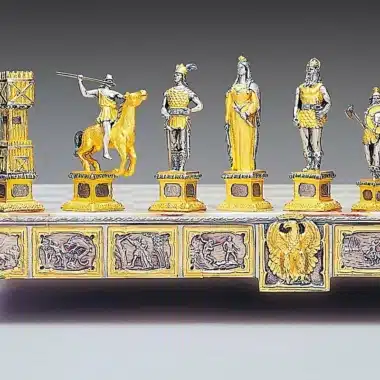 Zestaw "Książę Zygfryd Bohater Nibelungów" Szachownica i Szachy z Brązu, Onyksu i Złota 24 Karaty