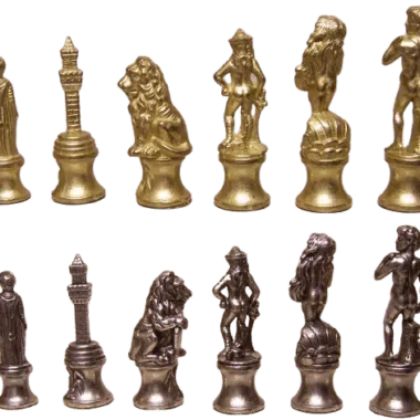 Szachy Florentine, pełny rząd złotych i srebrnych figur