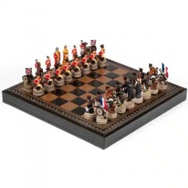 Komplet Bitwa pod Waterloo III, figury angielskie i francuskie naprzeciw siebie na szachownicy