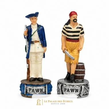 Piony piratów, żołnierz i pirat z beczkami, detal figurek