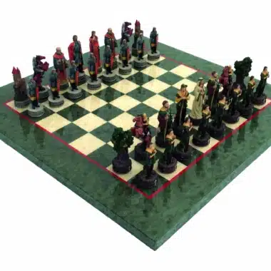 Zestaw Robin Hood II, szachownica z klonu i wrzośca z malowanymi figurami