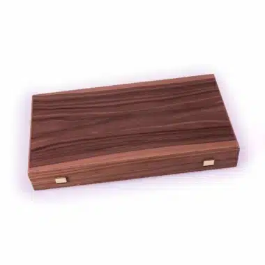 Backgammon z drewna orzechowego, zamknięty, kaseta z profilu ze złotymi zapięciami