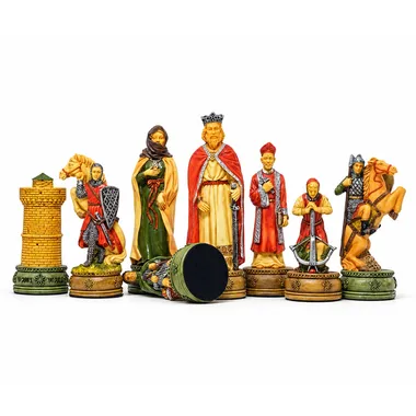 Zestaw szachowy Camelot, komplet figur z wieżą i szczegółowymi skoczkami