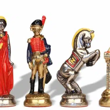 Malowane metalowe figury szachowe Napoléon Waterloo, hetman, żołnierz, skoczek i wieża