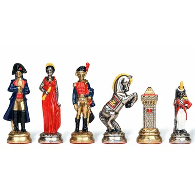 Malowane metalowe figury szachowe Napoléon Waterloo, hetman, żołnierz, skoczek i wieża