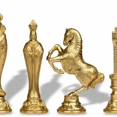 Figury szachowe Renaissance w całości złocone, król, hetman, skoczek i wieża