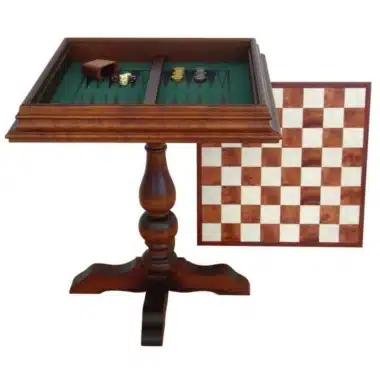 Stolik "Dwa w Jednym" – szachownica, szachy i backgammon z korzenia wrzośca