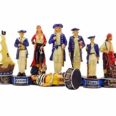 Szczegółowe figurki piratów ustawione przed szachownicą