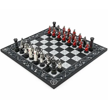 Ensemble Templier complet avec échiquier en résine sculpté et pièces peintes
