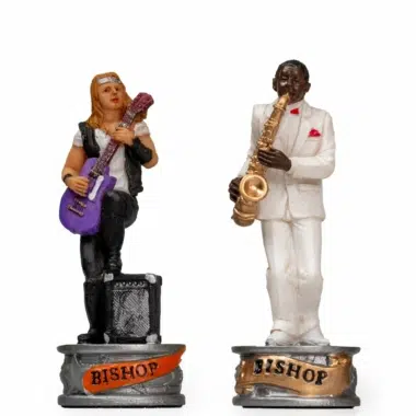 Gońce rock i jazz z żywicy, szczegółowy gitarzysta i saksofonista