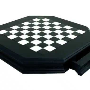 Échiquier en marbre noir et blanc avec coffret de rangement et tiroir ouvert