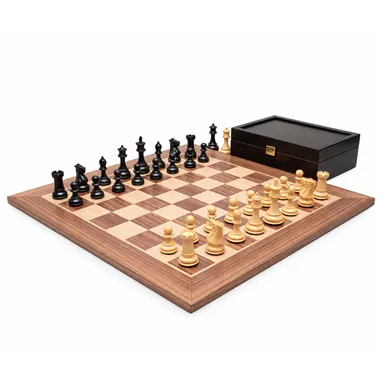 Jeu d'échecs Highclere complet avec échiquier noyer et érable et coffret