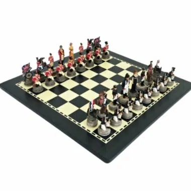 Zestaw Bataille de Waterloo malowany ręcznie na czarno-kremowej drewnianej szachownicy