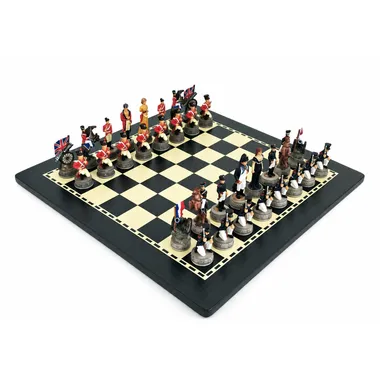 Zestaw Bataille de Waterloo malowany ręcznie na czarno-kremowej drewnianej szachownicy