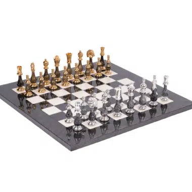 Luksusowy zestaw szachowy z mosiądzu pełnego platerowanego złotem i srebrem oraz drewna lakierowanego, szachownica z klonu wrzosowego - Król 10 cm