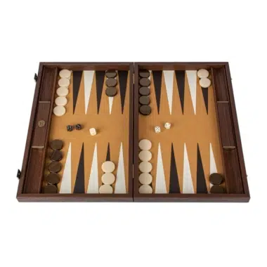 Backgammon Luksusowy ze skóry strusiej Brązowej z pionami z masy perłowej