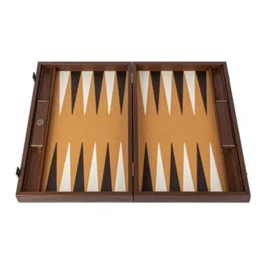 Luksusowy otwarty backgammon, plansza ze skóry imitującej strusią brązowej