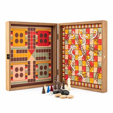 Zestaw gier 4 w 1 z drewna w stylu tęczy - szachy/backgammon/ludo/węże i drabiny