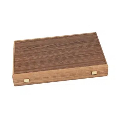 Zamknięty backgammon z czerwonego dębu i orzecha, kaseta widziana z profilu