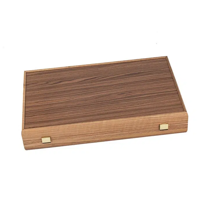 Zamknięty backgammon z czerwonego dębu i orzecha, kaseta widziana z profilu