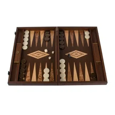 Backgammon z Wenge i Czeczoty Orzechowej, otwarty, widok ogólny planszy