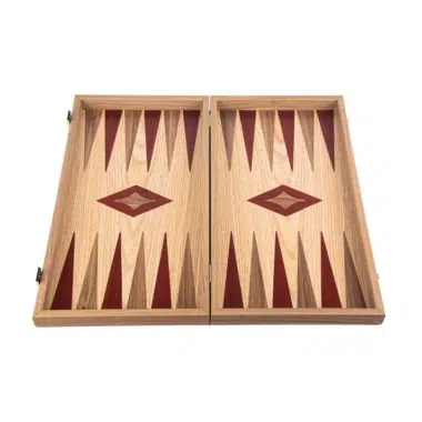 Otwarty backgammon z mahoniu i dębu, pełna plansza do gry