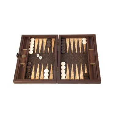 Otwarty backgammon z naturalnego korka z pionami z drewna oliwnego i kośćmi