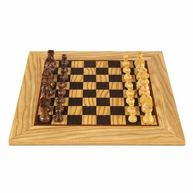 Komplet szachów z drewna różanego i bukszpanu na szachownicy z czeczoty drewna oliwnego 40×40 cm