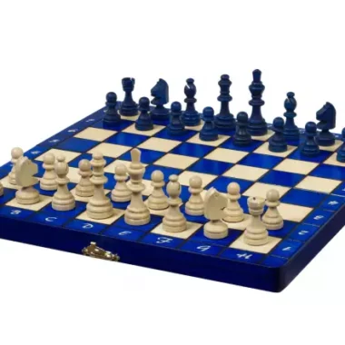 Jeu d'échecs magnétique en bois bleu et ivoire, échiquier pliable ouvert