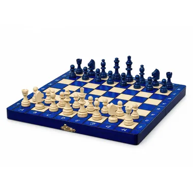 Jeu d'échecs magnétique en bois bleu et ivoire, échiquier pliable ouvert