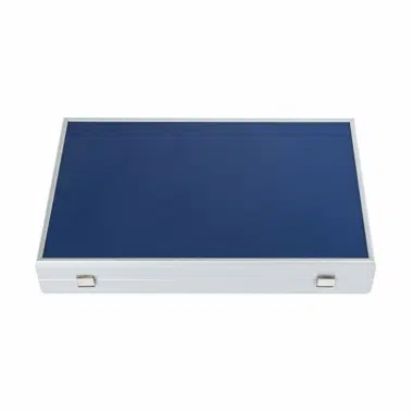 Elegancka kaseta do przechowywania granatowego zestawu backgammon ze skóry ekologicznej