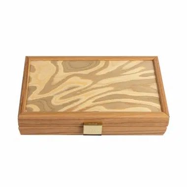 Kaseta Backgammon Liège zamknięta, wieko z intarsji o falistym wzorze
