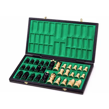 Otwarta kaseta Échecs Ambassador Noir Luxe z eleganckimi figurami - Le Palais des Échecs