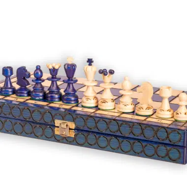 Komplet figur szachowych z litego drewna w kolorze niebieskim - Szachy Luxe Pearl Insert Bleu - Le Palais Des Echecs